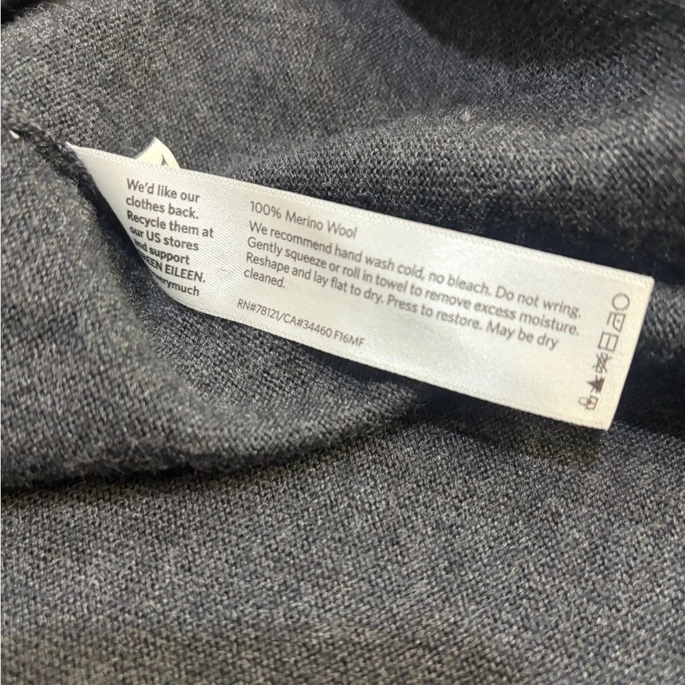 Eileen Fisher Open-Front Mid Length Charcoal Gray Cardigan 100% Merino‎ Wool